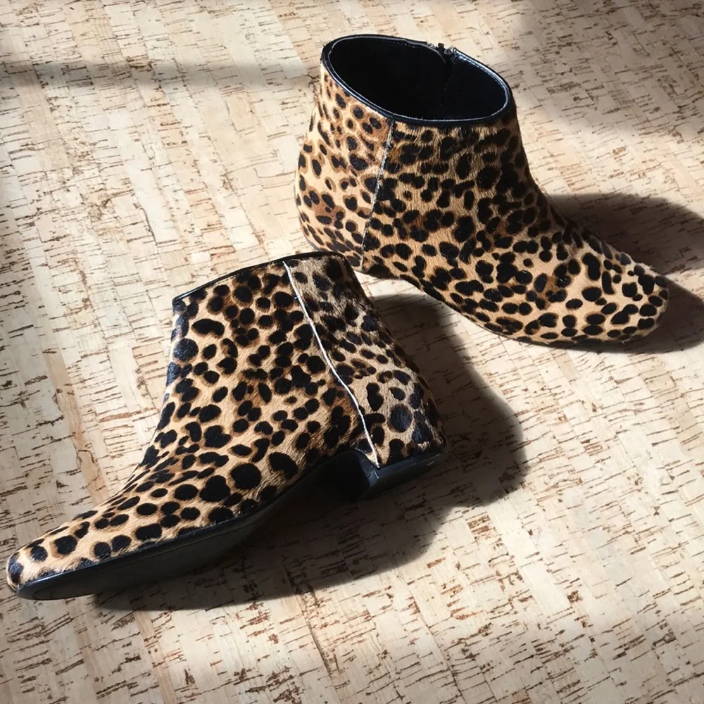 Nine West Huggins Leopard Print Genuine Calf Hair Ankle Boot Bootie 7.5 - Picture 1 of 10